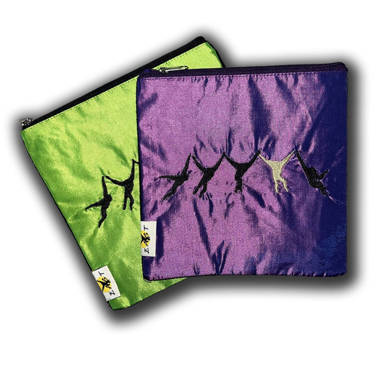 EAST silk purses green & purple